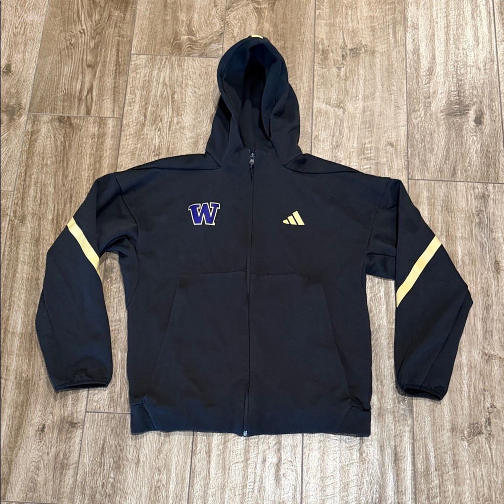 Adidas Washington Huskies Full Zip Player Travel ZNE Hoodie Black Sz Large - Picture 2 of 10